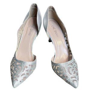 CHC-Shoes Silver Sparkly Rhinestone Glitter Diamond Heels Size 10